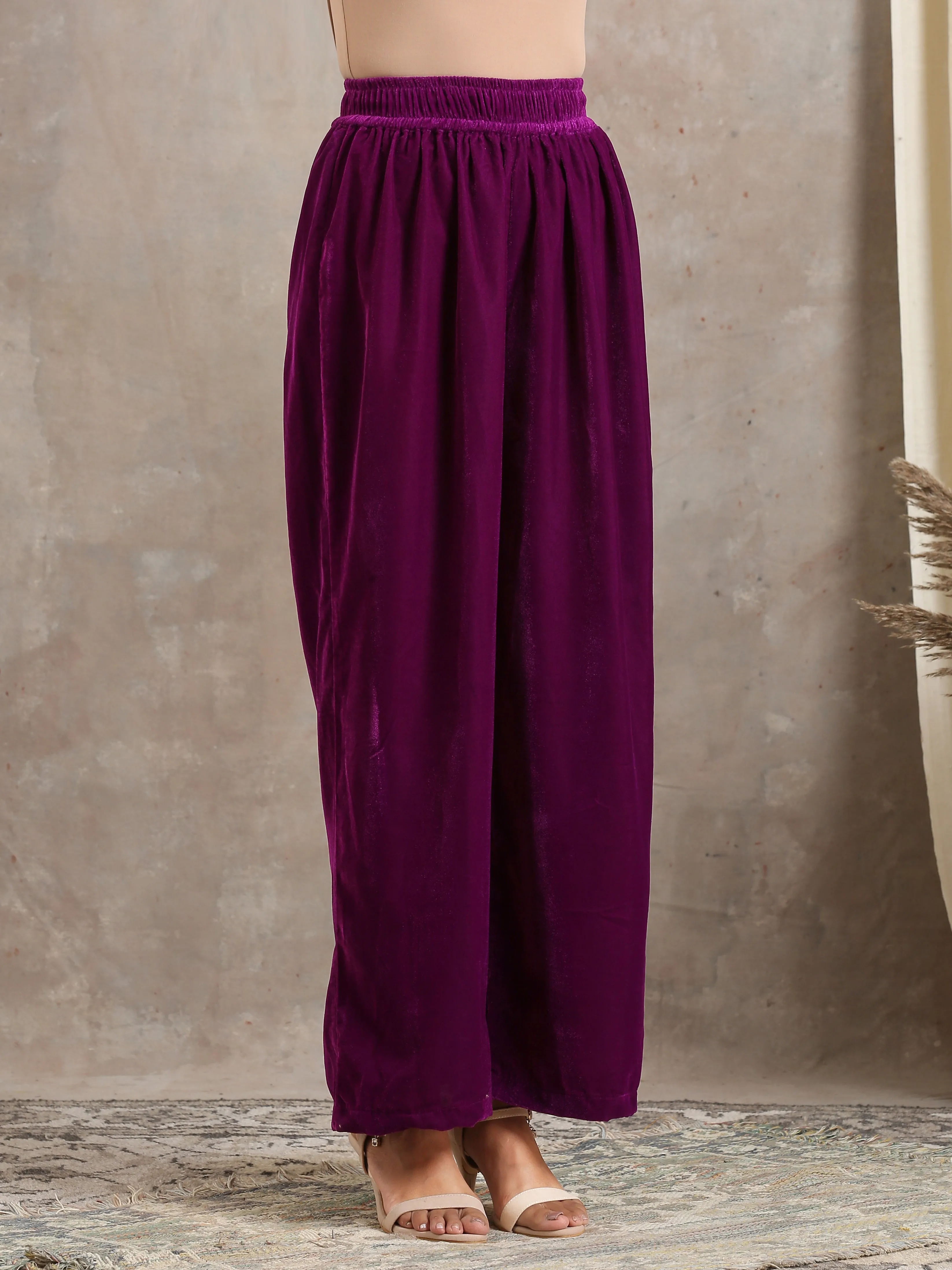 Wine Velvet High Waist Pant