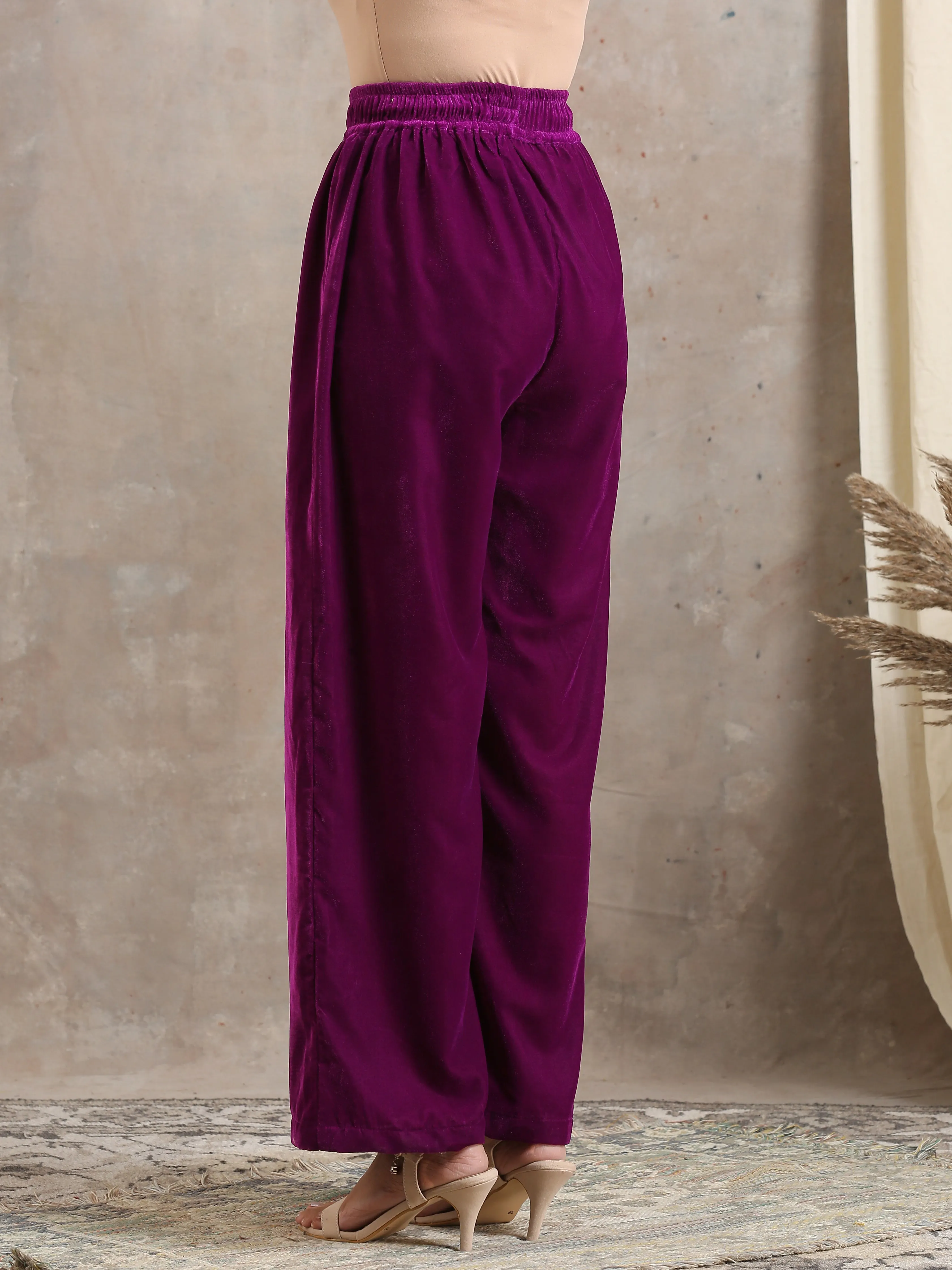 Wine Velvet High Waist Pant